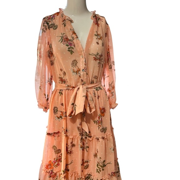 Kate lily Floral Peach Chiffon Dress Sz 6 - Picture 1 of 6
